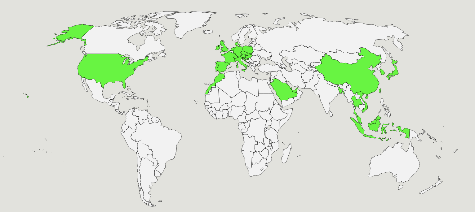 A world map showing places Abutalha has travelled